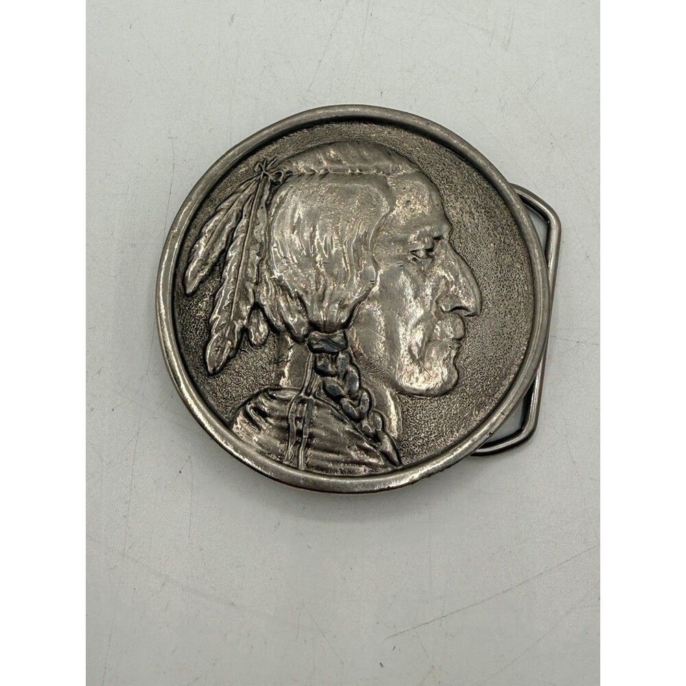 Vintage Silver Metal Type Indian Head Buffalo Nickel Belt Buckle Chief # 2064